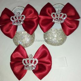 First Walkers Handmade Bows Luxury Zirconia Childrens Shoes Girls Hairband First Walker Sparkle Bling Crystal Princess Shoes Gift for Stork Party 240315