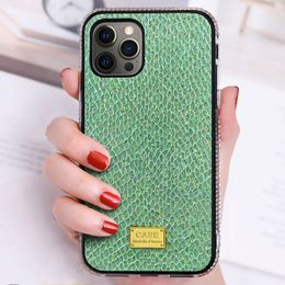 Snake-effect Leather Rhinestone Phone Cases For iPhone Xr Xs Max 15 14Plus 13 Pro 12 Mini 11 8 Customize High Quality Luxury Shiny Glitter Case Samsung S23 Ultra Note10