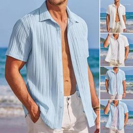 Men's Casual Shirts Solid Colour Men Shirt Stylish Summer With Turn-down Collar Short Sleeves Chest Pocket Soft Breathable For Business