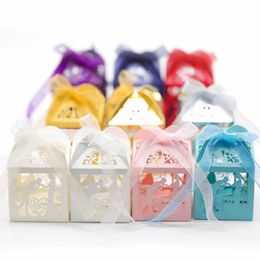 Wedding Favour Boxes Carved Hollow Small Gift Box for Personalised Sweets White Wedding Box with Ribbon Decoration