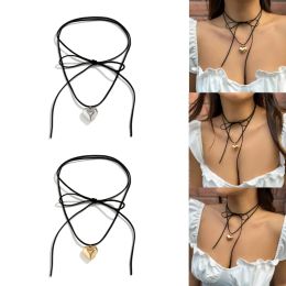 Bow Tie Choker Heart Pendant Collar Necklace Jewellery Clavicle Chain Necklace