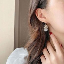 Stud Earrings Korean Version Sweet Round Opal Flower For Women Vintage Metal Exquisite Wedding Party Fashion