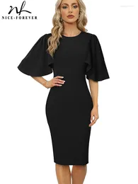 Party Dresses Nice-Forever Autumn Women Classy Solid Black Colour Formal Business Elegant Vintage Slim Bodycon Dress B970