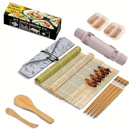 Sushi Making Kit All in One Bazooka Maker with Bamboo Mat Chopsticks Rice Paddle Spreader DIY Set for Beginners 240304
