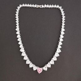 Chokers QMHJE Crystal Pink Stone Heart Love Necklace Choker Women Wedding Engagement Gold Silver Colour Tennis Infinity Luxury Jewl239u