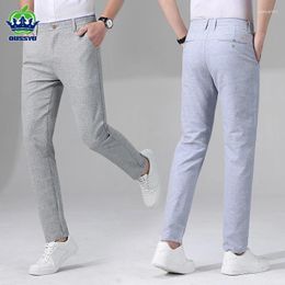 Men's Pants 2024 Summer Breathable Cotton Fabric Casual Men Thin Stretch Straight Grey Blue Work Formal Party Trousers Male