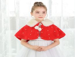 2020 Red Cony Hair Girls039 Capes and Jackets Ivory Flower Girl Dress Accessories Pearls Warm Girls Fur Coat 4128962