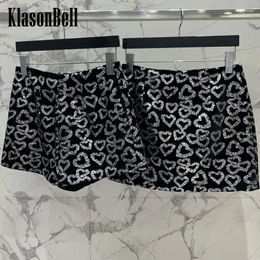 Skirts 12.19 KlasonBell Fashion Vintage Classic Sequins Embroidery Love Pattern Velvet Skirt Women Clothes Or High Waist Shorts