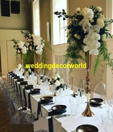 New style Elegant Gold Wedding Trumpet Vase Marriage Table Centerpiece Decorations Flower Holder Metal Stand decor4713895148