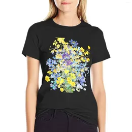 Women's Polos Purple Blue And Yellow Flowers Bouquet Watercolour T-shirt Anime Clothes Summer Blouses 2024