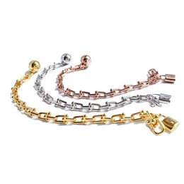 Unisex Bracelets Gold/White/Rose Gold Plated Horseshoe Bamboo Lock Chain Bracelet Jewelries Letter wedding gift factory wholesale With Free dust bag