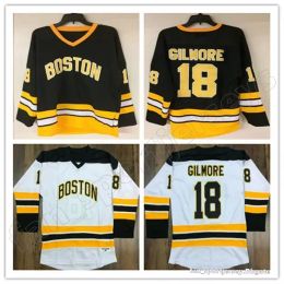 CUSTOM Top StitchCustomized Vintage Happy Gilmore 18 ADAM SANDLER Hockey-Trikots Boston 1996 Movie Jersey Schwarz Weiß genäht S-5XL