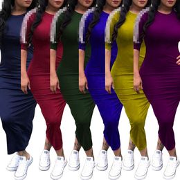 2024 Designer Maxi Vestidos Plus Size 3XL Mulheres Manga Curta Bodycon Vestido Verão Sexy Sólido Vestido Longo Festa Street Wear Bulk Atacado Roupas 10748-2