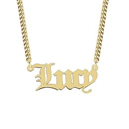 Custom Name Necklaces for Women Mother's day Nameplate Pendant with Cuban Chain Year Necklace Old English Font Design Gold St302Z