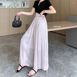 Women's Pants Casual Solid Color Wide Leg Elastic High-waist Pleated Women Skirt Spring Summer Loose Flowing Chiffon Trousers