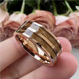 Wedding Rings 8mm Mens Ring Tungsten Wedding Ring Couple Fashion Jewelry Whiskey Bucket Wood Inlay Polishing Shining Comfortable Fit Q240315