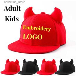 Ball Caps Custom Hip Hop Flat Edge Caps Parent-child Halloween Baseball Cap Solid Color Ox Horn Snapback Hat For Party CosplayY240315