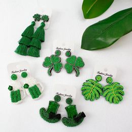 Stud Earrings 2024 Handmade Jewellery Easter Festival Theme Green Leaf Bohemia Style Long Tassel