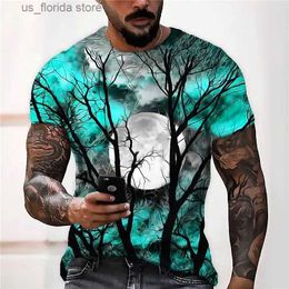 Men's T-Shirts Summer 2022 Mens T Shirt 3D Moon Beautiful Shirt O-Neck Oversized Short Slve Polyester Fashion Top Unisex Mens Clothing Ts Y240315