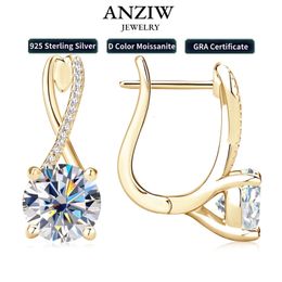 Anziw D20CT Drop Huggie Earrings Real 925 Silver Women Gold Plated Hoops Infinite Earring Certified Wedding Jewellery 240227