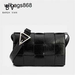 Bottegvenetas Cassette Designer Bag Handbag Bargh Vian Leather Black Woven Mens and Womens Small Square Shoulder Crossbody