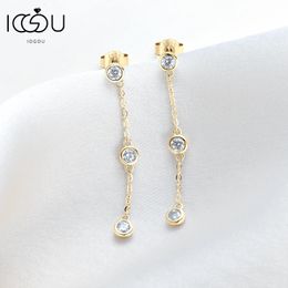 IOGOU Real 3mm D VVS1 Long Drop Stud Earrings for Women 925 Silver Bezel Set Chain Tassel Earring Accessories Jewelry 240227