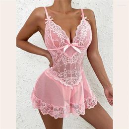 Women's Sleepwear Women Female Nighties Nightwear Two-Piece Lingerie Set Homewear Sleeping Dress Thong Lace Mesh Sling Nightdress Sexy