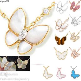 Designer Necklace Jewellery Fashion Big Butterfly Pendant Women White Diamond Rose Gold Silver Pink Purple for Girls Trendy