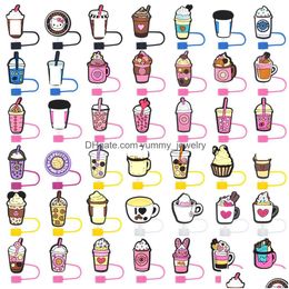 Drinking Sts Girls Sweet Milk Tea Animals Sile St Toppers Accessories Er Charms Reusable Splash Proof Dust Plug Decorative 8Mm/10Mm Dr Otp1B