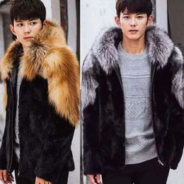 Autumn/winter Mens Fur Hooded Coat Fashionable and Warm Silver Fox Sable Thickened Wool Sweater