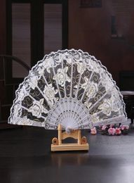 Vintage 10 Colors Available Hands Fans Plastic Fan Bone Bamboo Hand Rose Lace Wedding Fans Arts and Crafts Wedding Favors Gift Che3695959