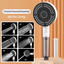 6 Modes Filter Shower Head Anti Limestone High Pressure Rain Showerhead Water Stop Hose Support Faucet Bathroom Accessories Sets 240301