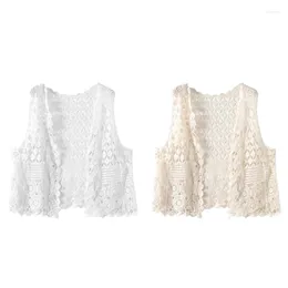 Women's Vests Women Crochet Sleeveless Vest Waistcoat Hollow Knit Geometric Cardigan For Jacke 10CF