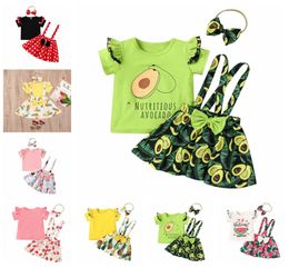 Kids Designer Clothes Girls Summer Clothing Sets Polka Dot Fly Sleeve Tops Suspender Skirt with Headband Avocado Floral Overalls D3755961