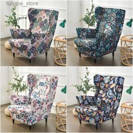 Chair Covers Pastoral Style Wing Chair Cover Stretch Spandex Backrest Armchair Cover Sofa Covers with Seat Cushion Covers Furniture Protector L240315