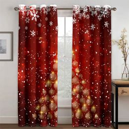 Curtains Happy New Year Christmas Santa Claus Red Gold Snow 2 Pieces Thin Shading Window Curtains for Living Room Bedroom Home Decor Hook