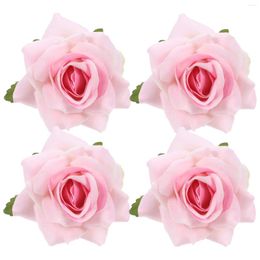 Table Cloth 4 Pcs Rose Napkin Rings Artificial Holder El Buckle Ornament Decorations Dining Holders For Party Plastic Wedding Christmas