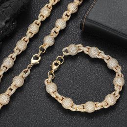 10mm 16/18/20/22/24inch Gold Plated Bling Diamond CZ Round Bubble Chain Necklace Bracelet for Men Women Hip Hop Punk Jewelry Necklace Chains