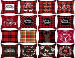 Christmas Pillow Covers Red Plaid Elk Throw Pillow Case Square Sofa Pillowcase Plaid Printing Couch Cushion Cover Christmas Decor6990727