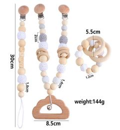 DIY 3pcsset Boutique baby pacifier chain clip Wooden Newborn Pacifier Clips Holder Chupetas Soother baby teething Infant Feeding 5583934