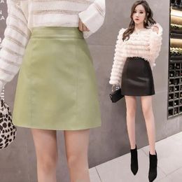 Skirts Pu Small Leather Skirt Women's High Waist A- Line For Autumn And Winter Woman Mujer Faldas Saias Mulher