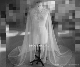 Romantic Lace High Neck Long Bridal Wrap Wedding Shoulder Veil Cloaks Factory Custom Make Mantle Bolero with Covered Buttons Real 9723178