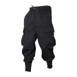 Men's Pants Solid Colour Soft Breathable Cargo With Ankle-banded Design Multi Pockets Elastic Waist For Casual Sports