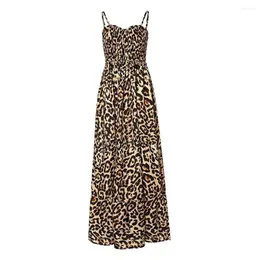 Casual Dresses Printed Long Dress Leopard Print Strappy Maxi With Low-cut V Neck Backless Design Women's Vacation Beachwear High