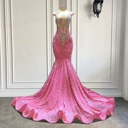 Luxury Long Prom Dresses Sexy Mermaid Sparkly Pink paljetter Black Girls Crystals Evening Formal Gala Party Gowns Robe de Soiree Vestidos BC15439