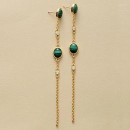 Stud Earrings Luxury Long Tassel Women Malachite Stones Chain Dangling Ear Rings Elegant Jewellery Bijoux Wholesale