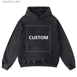 Men's Hoodies Sweatshirts Mens Vintage Washed 380G Cotton Hoodie Harajuku Autumn/Winter Customised DTG Printed Pattern Pullover Sweatshirt L240315