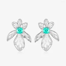Stud Earrings Elegant Irises Flower Design With Simulated Lake Green Paraiba Tourmaline Earring For Women Simple Jewelry