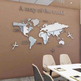 World Map Acrylic Mirror Wall stickers Living Room decoration Classroom Self adhesive posters Office Decoration Home decor 240312