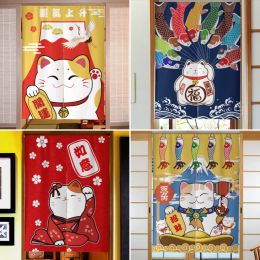 Curtains Japanese Lucky Cat Door Curtain Entrance Partition Curtains Kitchen Dining Room Home Decoration Doorway Feng Shui Curtain Noren